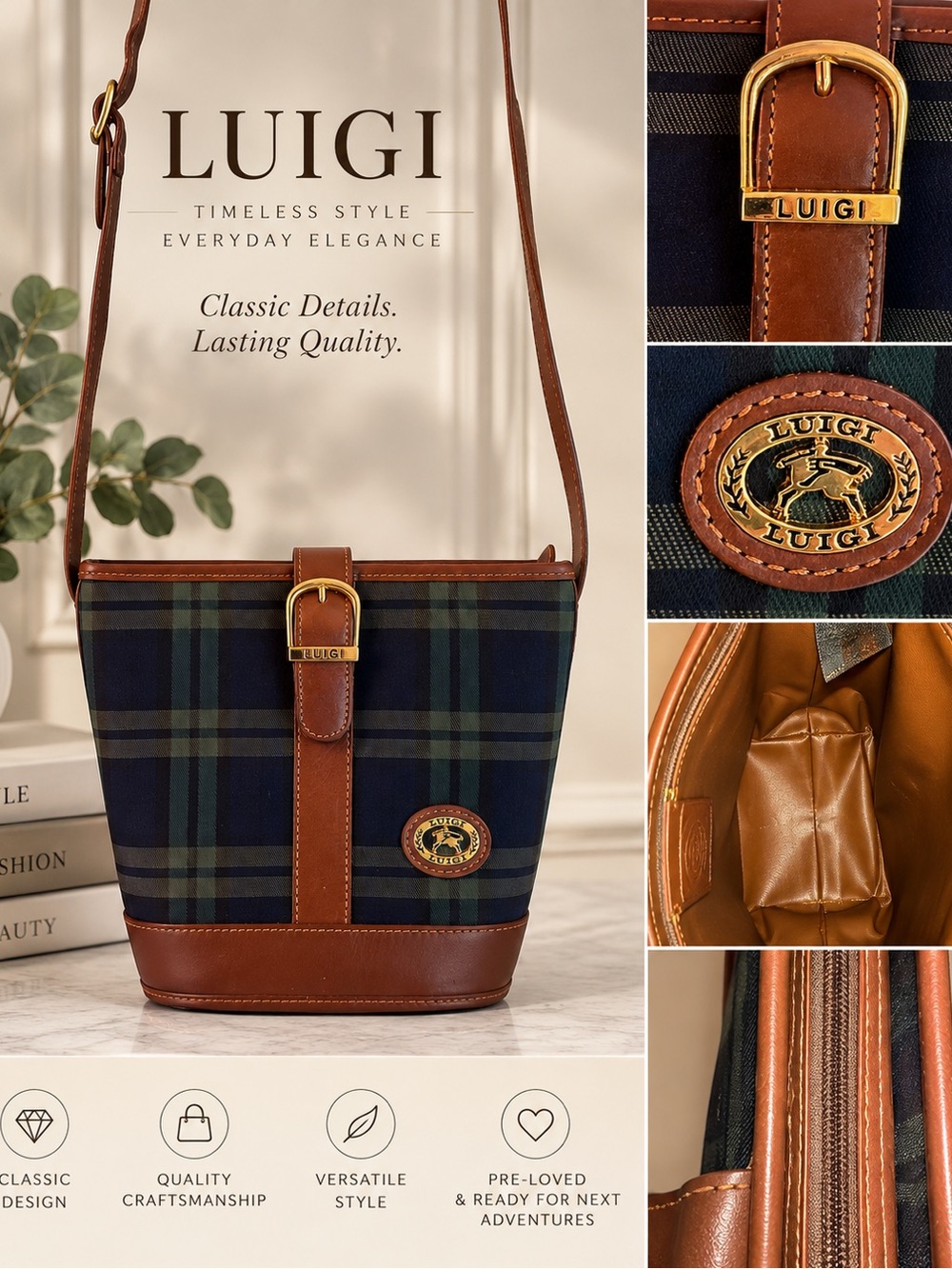 LUIGI Plaid Bucket Bag